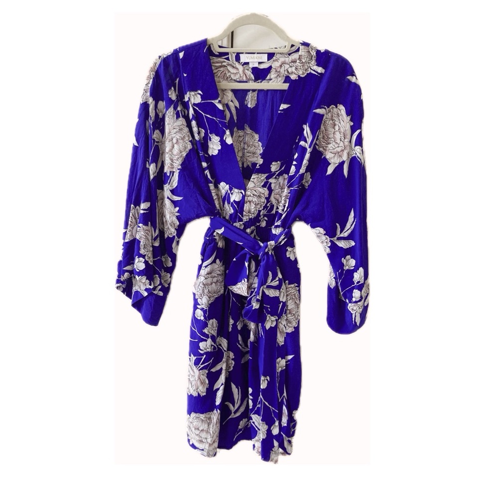 YUMI KIM Rare Silk Floral Mini Dress Party Tie-Waist V-Neck Summer Dress - Picture 4 of 15